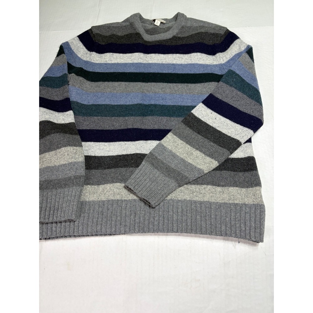 Gap Mens Lambswool Blend Striped Crewneck Sweater Grey Blue Navy Large 142123